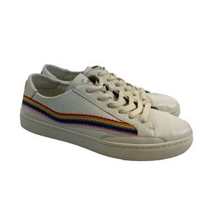 Soludos Ibiza Rainbow Wave Sneaker Leather Embroidered Sun Lace Up Womens 8.5